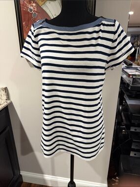 Ralph Lauren Striped Navy and White Women’s Boatneck Tee excellent cond. Sz Lg.
